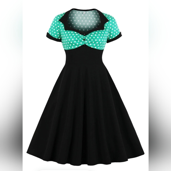 Black Polka Dots Swing 1950s Dress - Picture 2 of 6